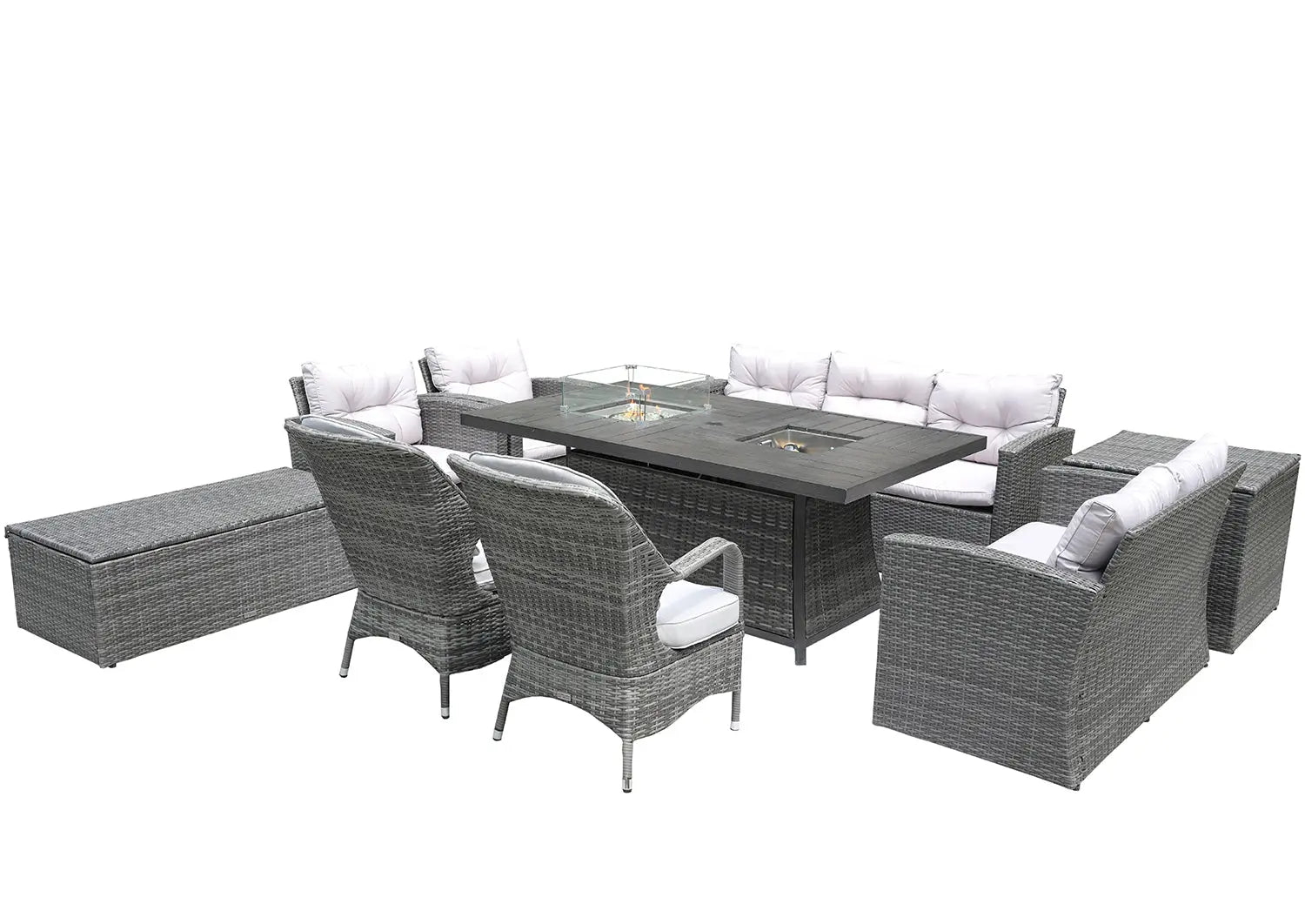 Ten Piece Gray Wicker Multiple Chairs Seating Group With Fire Pit And Table Homeroots Outdoor