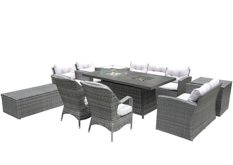 Ten Piece Gray Wicker Multiple Chairs Seating Group With Fire Pit And Table Homeroots Outdoor