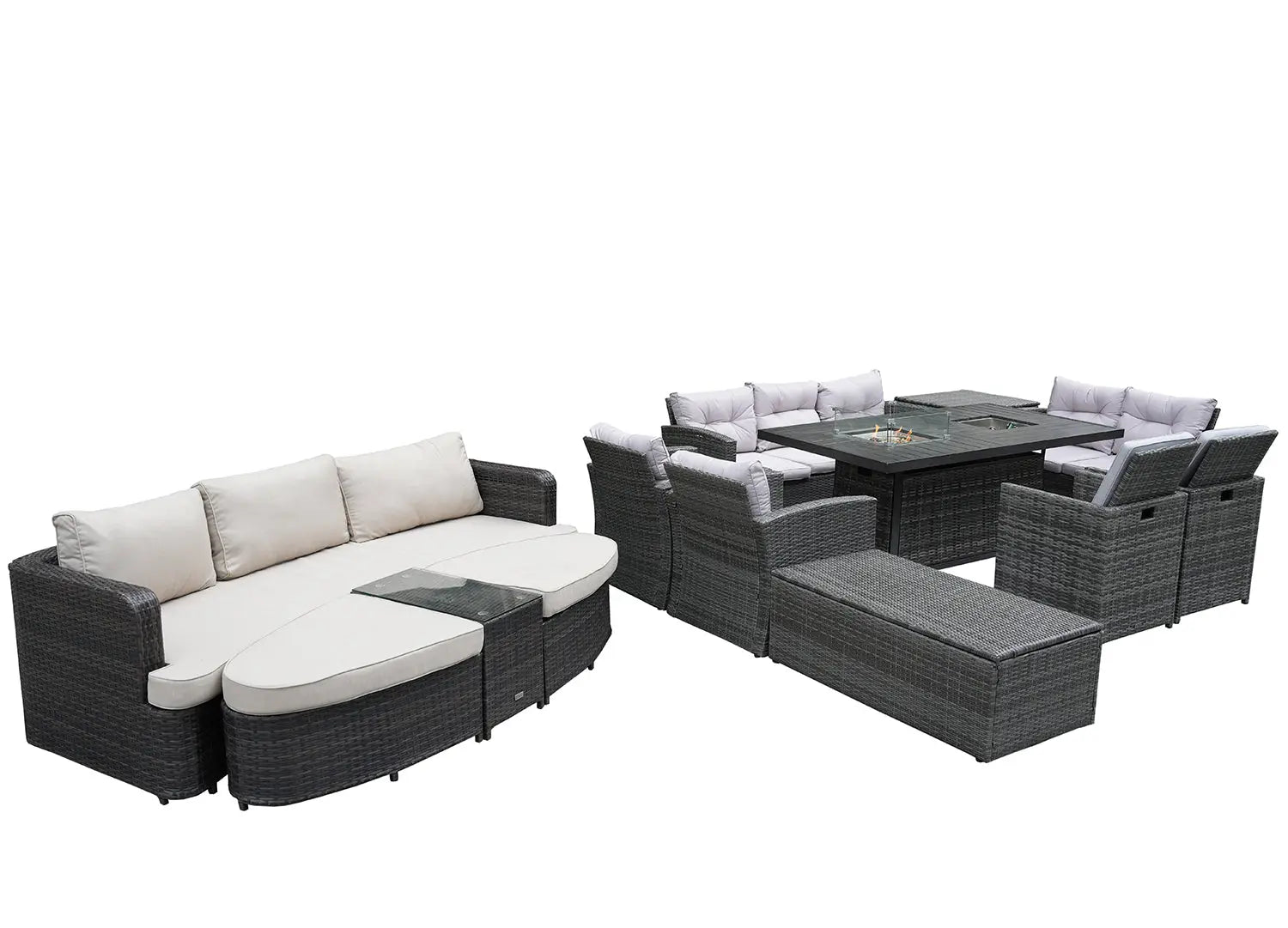 Ten Piece Gray Wicker Multiple Chairs Seating Group With Fire Pit And Table Homeroots Outdoor