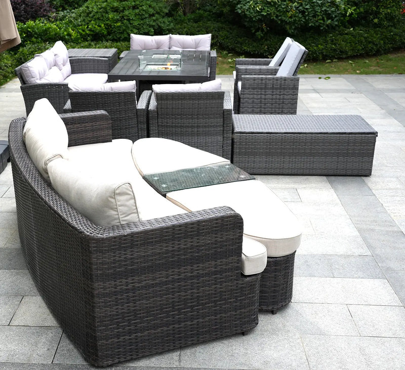 Ten Piece Gray Wicker Multiple Chairs Seating Group With Fire Pit And Table Homeroots Outdoor
