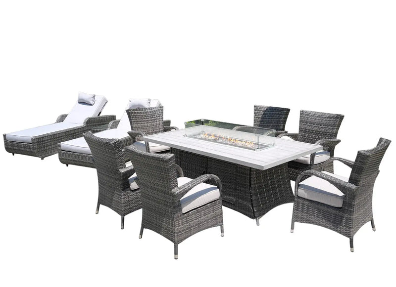 Ten Piece Gray Wicker Multiple Chairs Seating Group With Fire Pit And Table Homeroots Outdoor