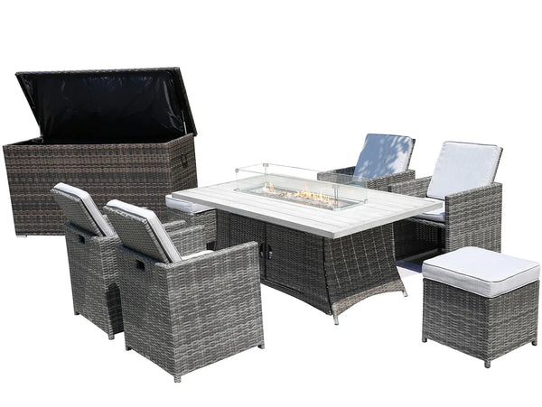 Ten Piece Gray Wicker Multiple Chairs Seating Group With Fire Pit And Table Homeroots Outdoor