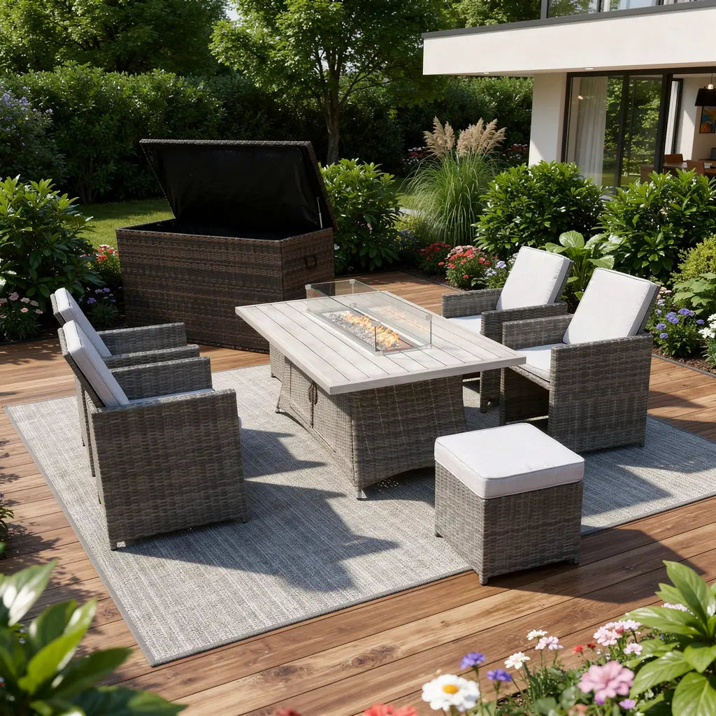 Ten Piece Gray Wicker Multiple Chairs Seating Group With Fire Pit And Table Homeroots Outdoor