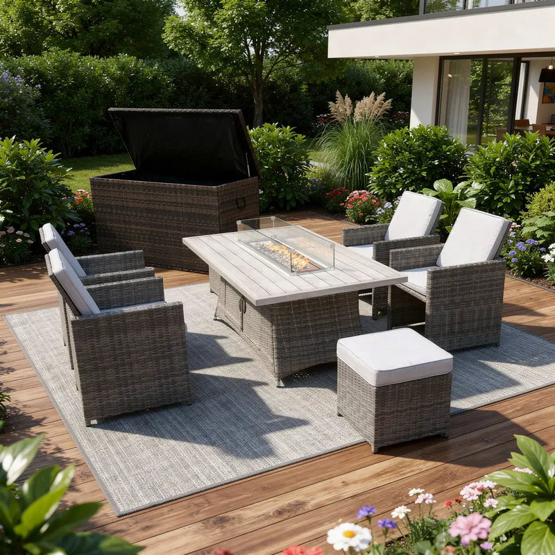 Ten Piece Gray Wicker Multiple Chairs Seating Group With Fire Pit And Table Homeroots Outdoor