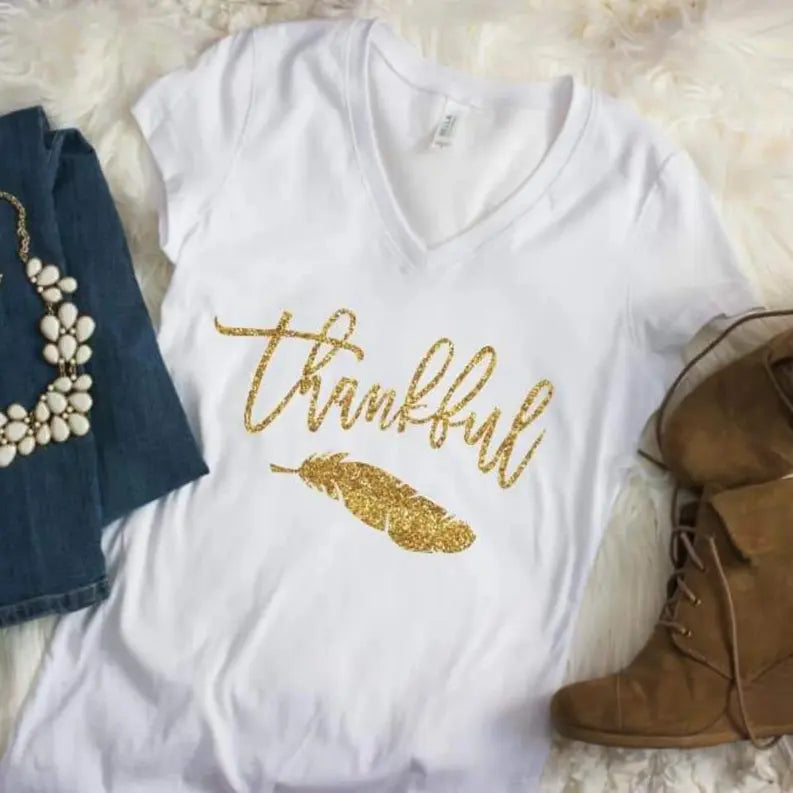 Thankful Glitter Shirt Dream Team Designs