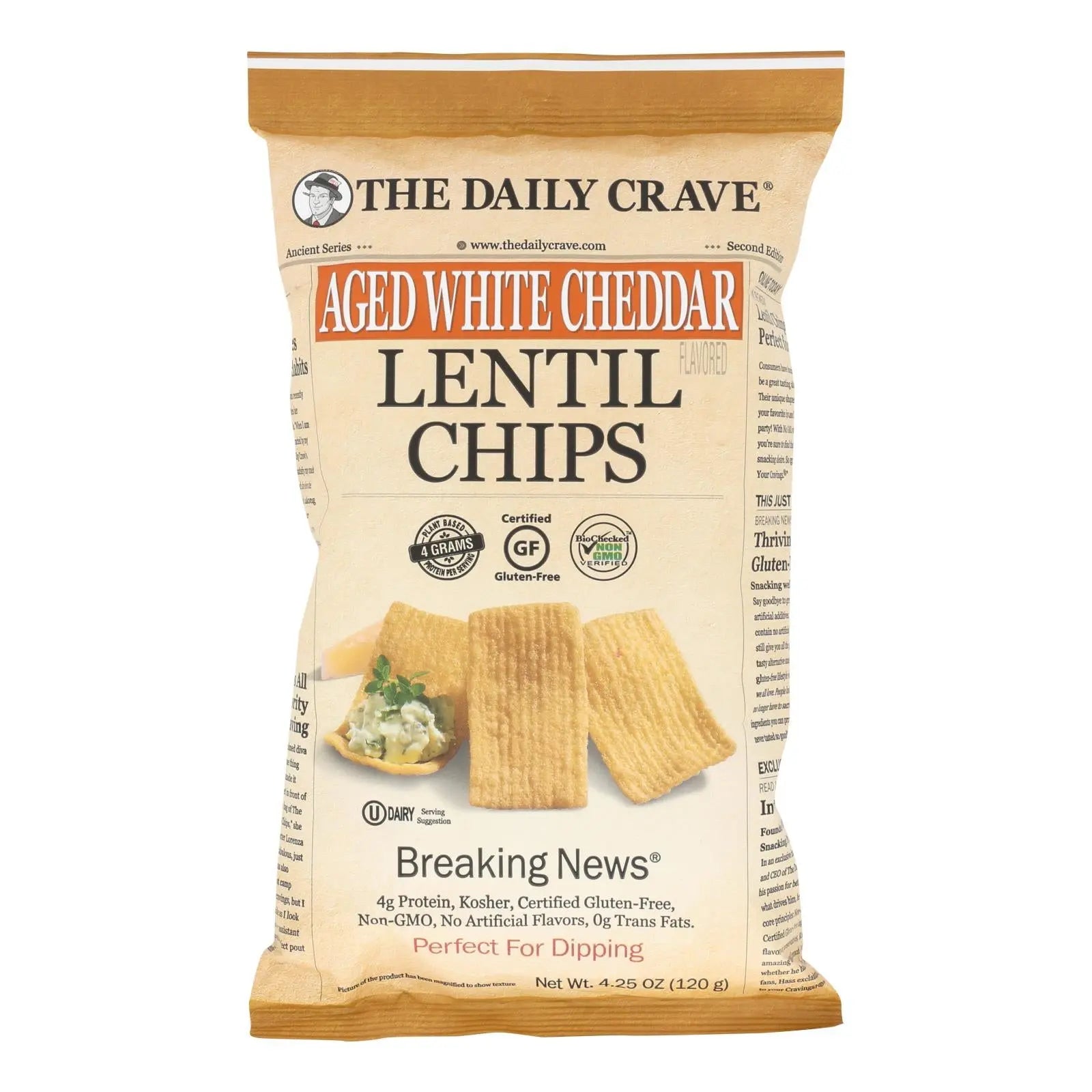 The Daily Crave - Lentil Chip Aged Wht Chd - Case Of 8 - 4.25 Oz The Daily Crave