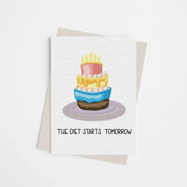 The Diet Starts Tomorrow - Greeting Card Black Cat Bazaar