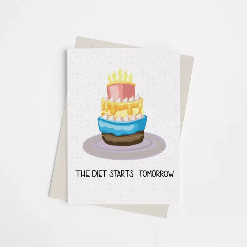 The Diet Starts Tomorrow - Greeting Card Black Cat Bazaar