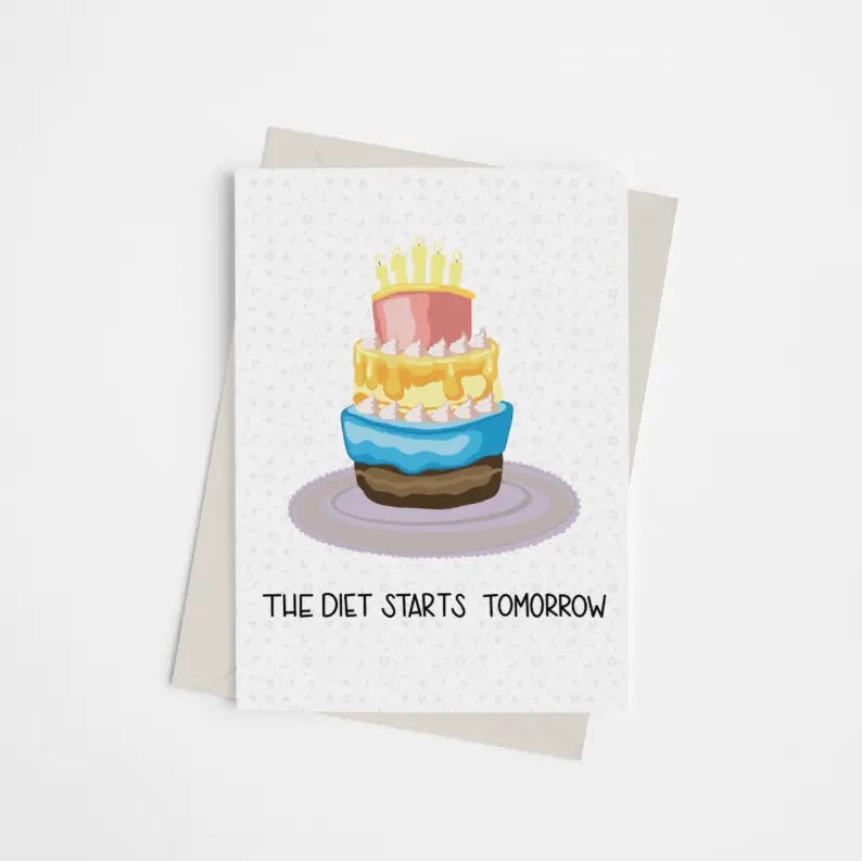 The Diet Starts Tomorrow - Greeting Card Black Cat Bazaar