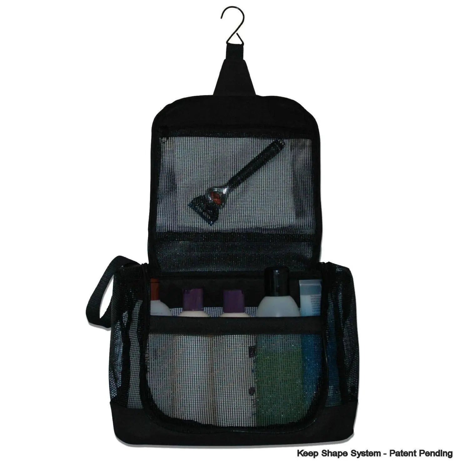 The Fine Living Co. Portable Hanging Shower Caddy Organizer Bag Quick Dry Mesh Shower Caddy Tote Bag Pouch with Metal Hook for Bathroom College Dorm Camp Gym Camping Toiletry Bath (12”x3”x8”) The Fine Living Company
