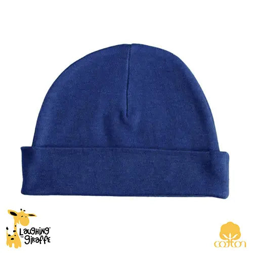 Blue cotton beanie hat from Laughing Giraffe, soft and stylish for kids.