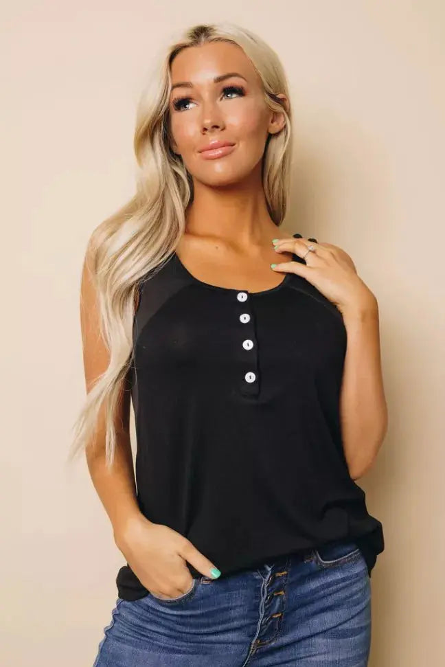 Think About It Button Tank Stay Warm in Style