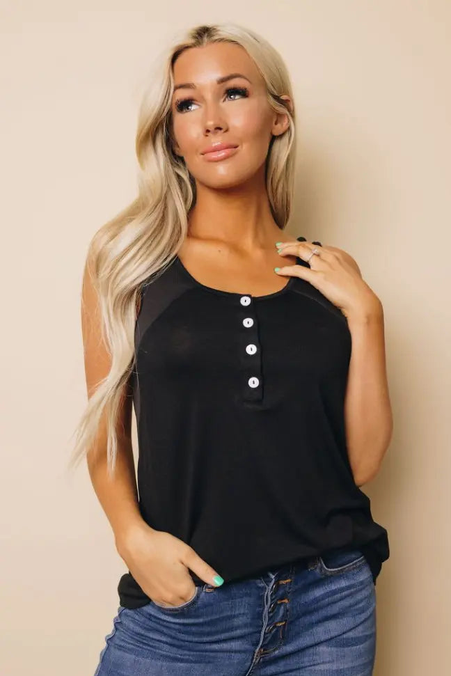 Think About It Button Tank Stay Warm in Style