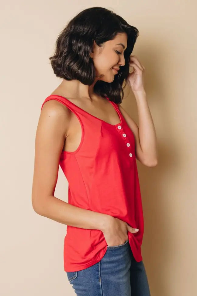 Think About It Button Tank Stay Warm in Style
