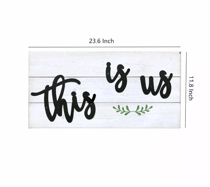 This is Us Rustic Wall Sign- Farmhouse Whitewashed Wood Plaque with Raised Metal Quotes??Family Wall Decor for Living Room Bedroom Entryway Kitchen- 23.6 x 11.8 x 1.8 Inches Paris Loft Inc