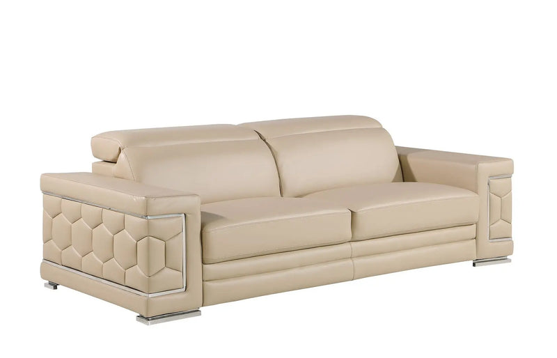 Three Piece Beige Genuine Leather Six Person Seating Set Homeroots Living Room