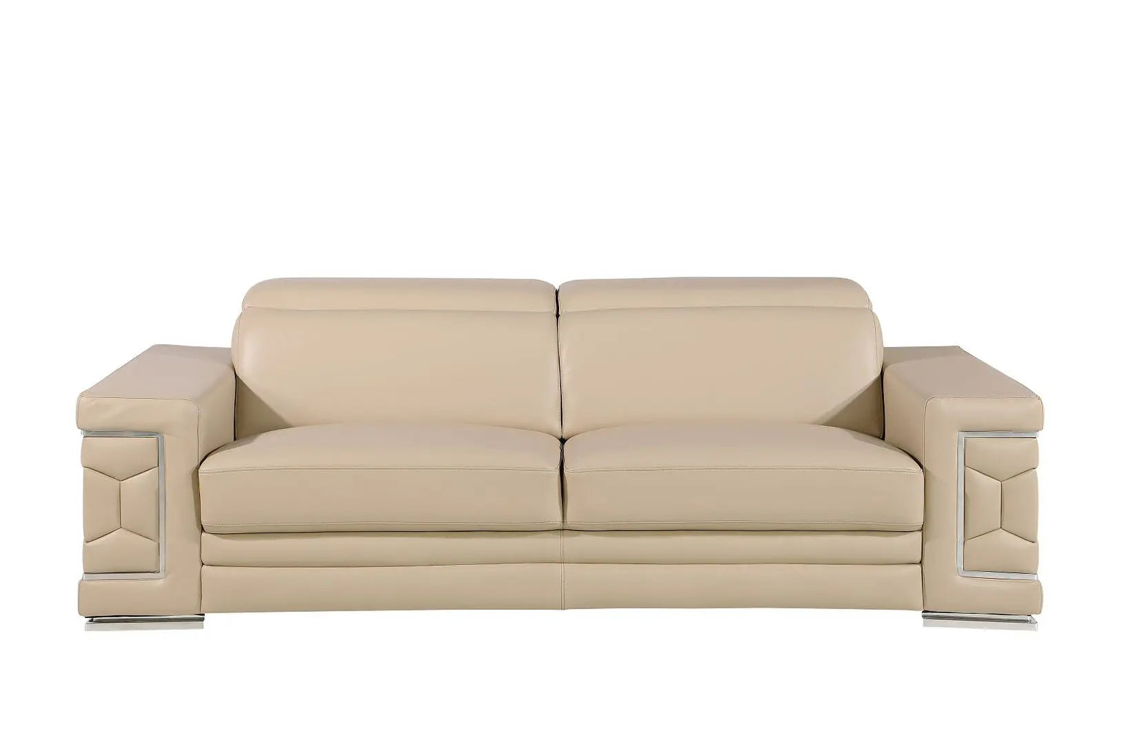 Three Piece Beige Genuine Leather Six Person Seating Set Homeroots Living Room
