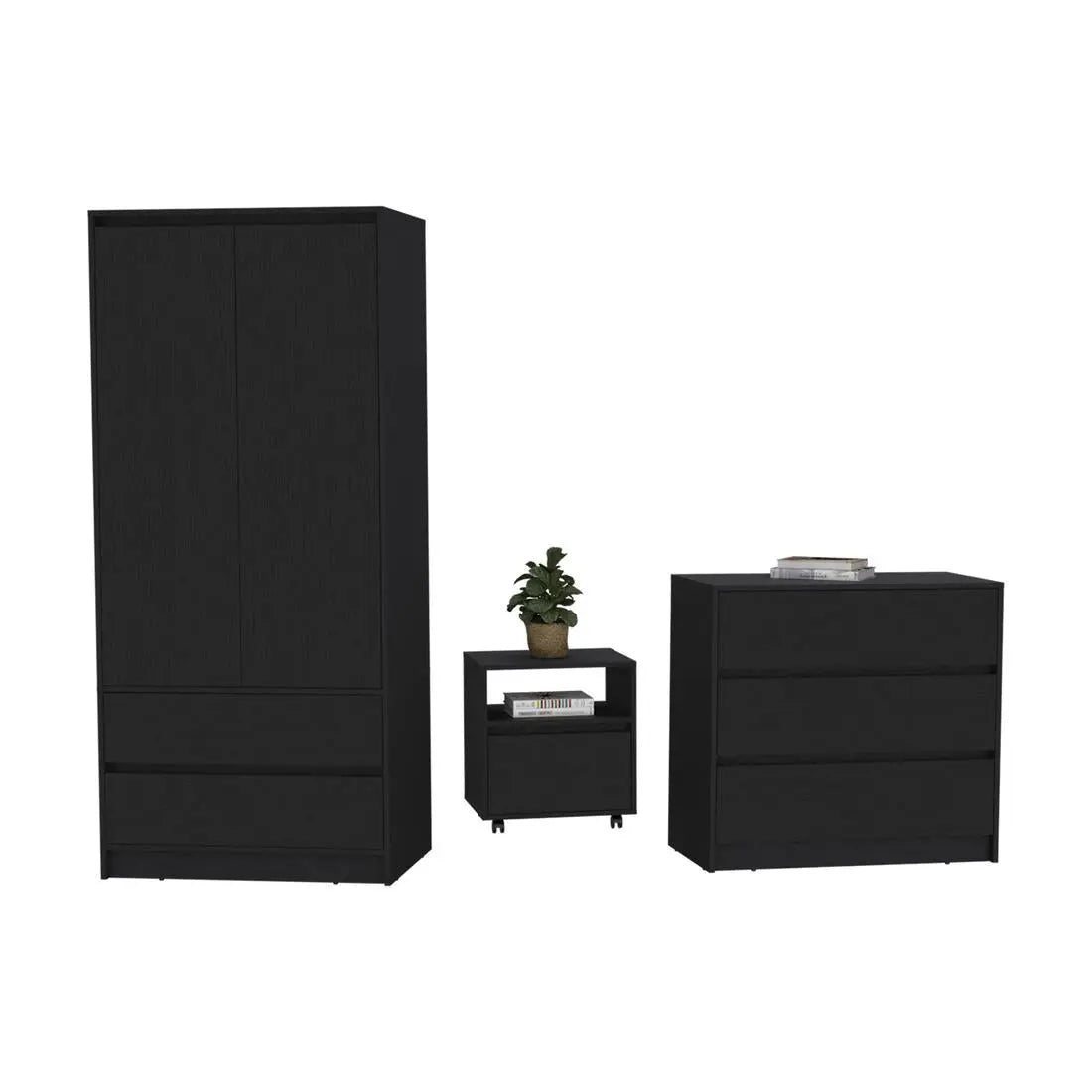 Three Piece Black Bedroom Set Homeroots Bed & Bath