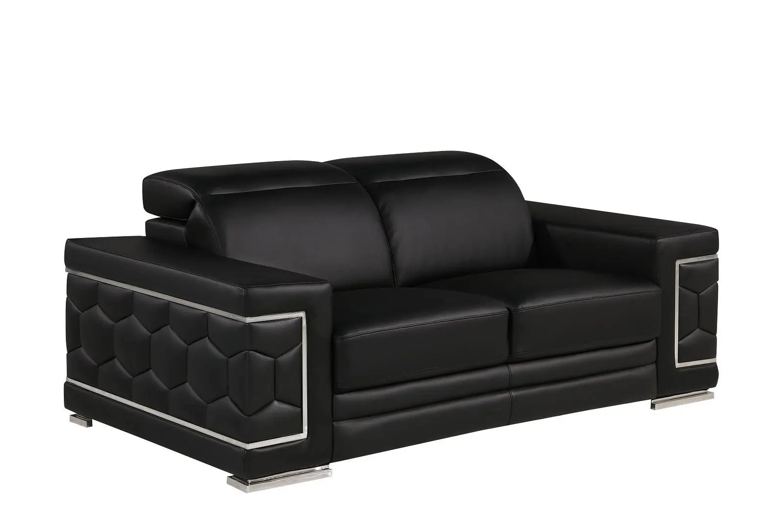 Three Piece Black Genuine Leather Six Person Seating Set Homeroots Living Room