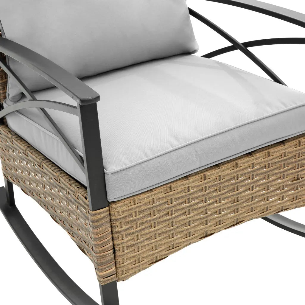 Three Piece Black Natural and Gray Rattan Two Person Seating Group With Table Homeroots Outdoor