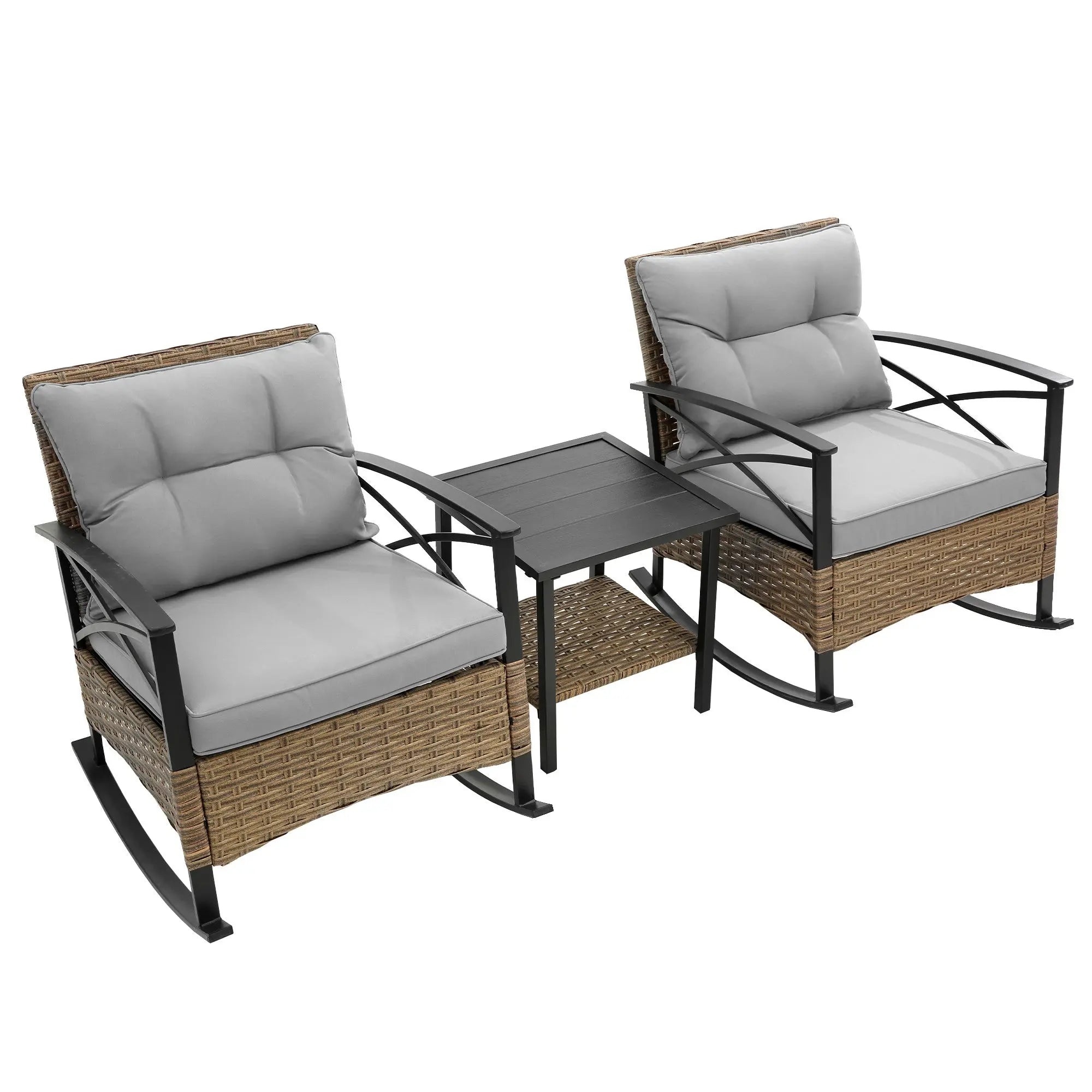 Three Piece Black Natural and Gray Rattan Two Person Seating Group With Table Homeroots Outdoor