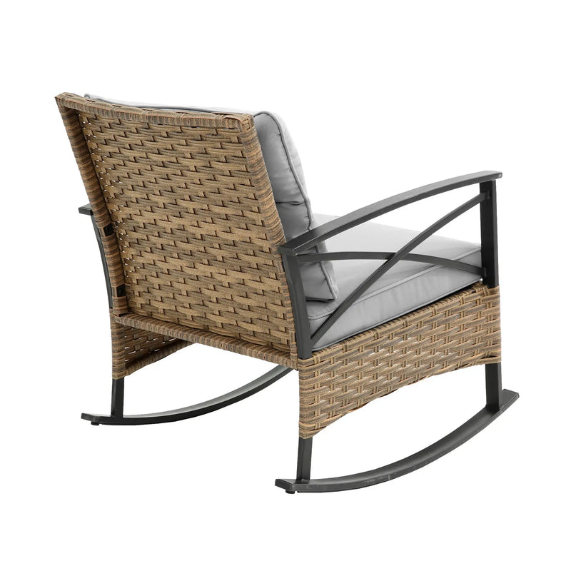 Three Piece Black Natural and Gray Rattan Two Person Seating Group With Table Homeroots Outdoor