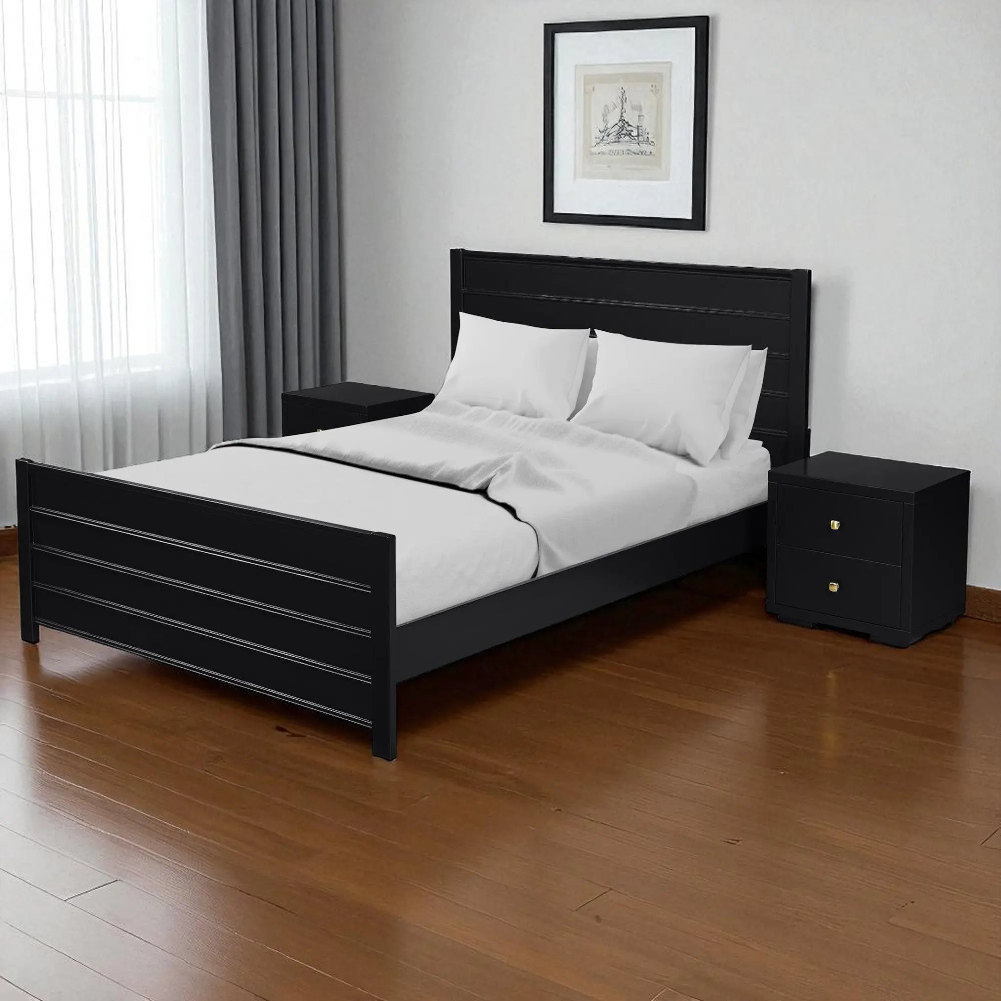 Three Piece Black Solid Wood Bedroom Set Homeroots Bed & Bath