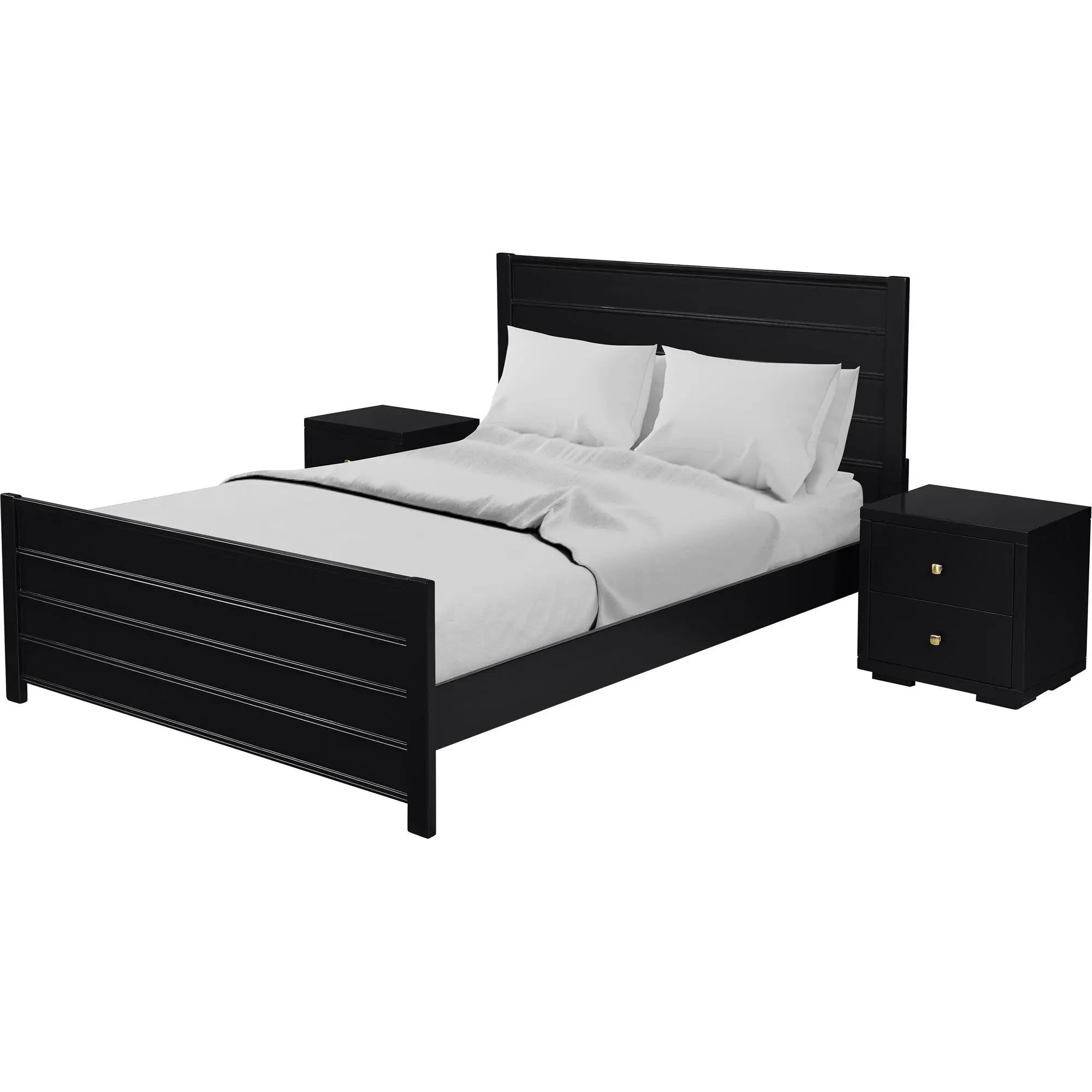 Three Piece Black Solid Wood Bedroom Set Homeroots Bed & Bath