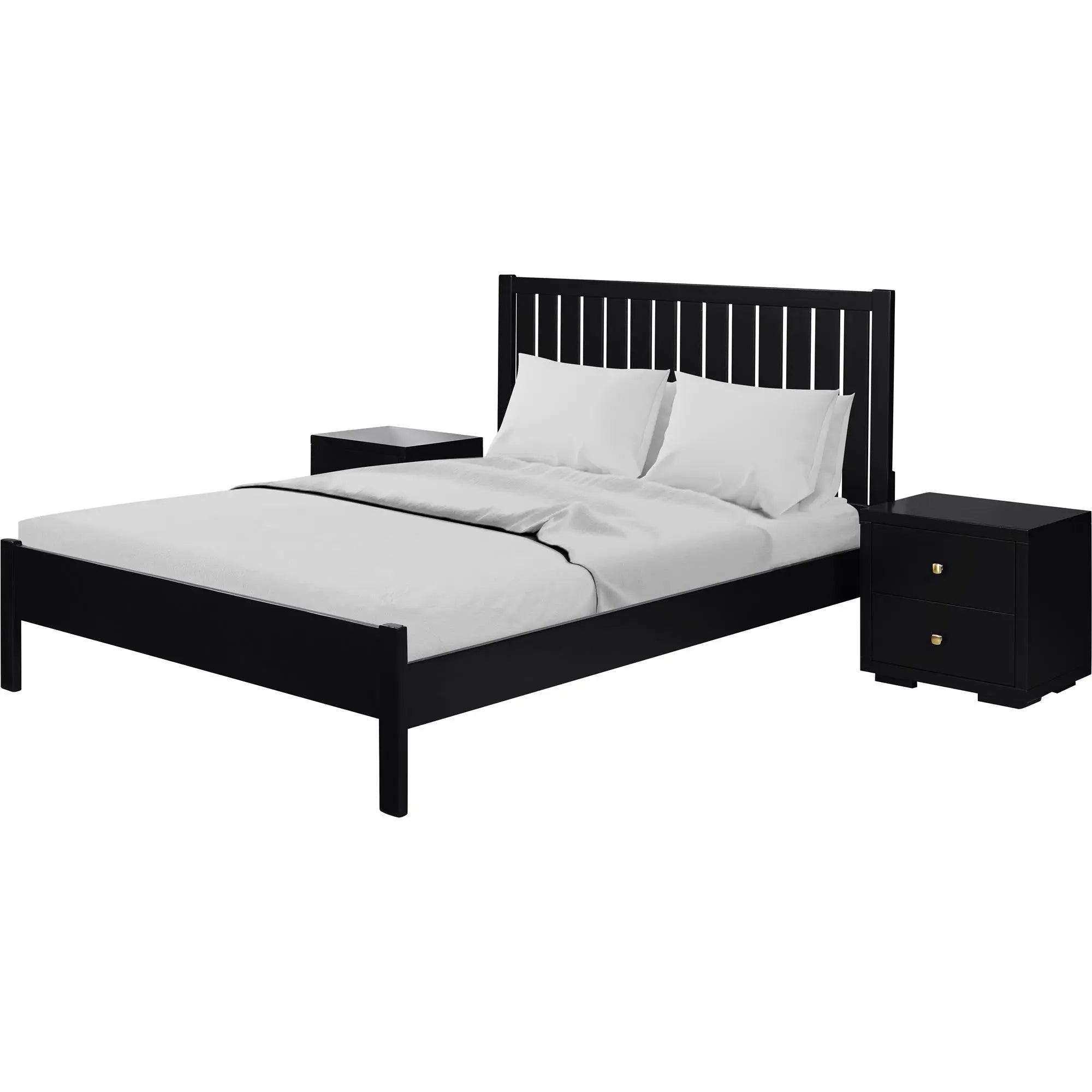 Three Piece Black Solid Wood Bedroom Set Homeroots Bed & Bath