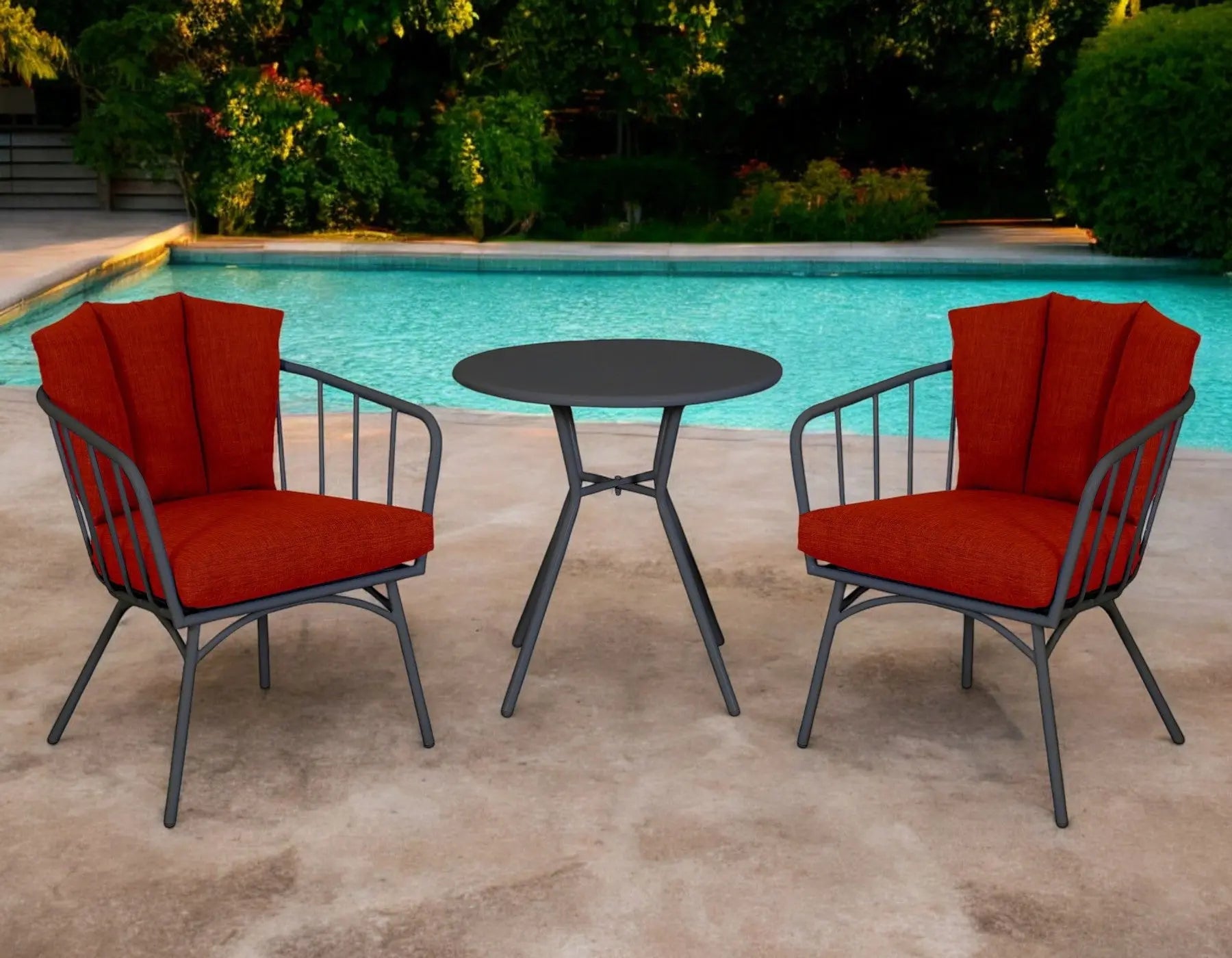 Three Piece Black and Red Metal Two Person Seating Group With Table Homeroots Outdoor