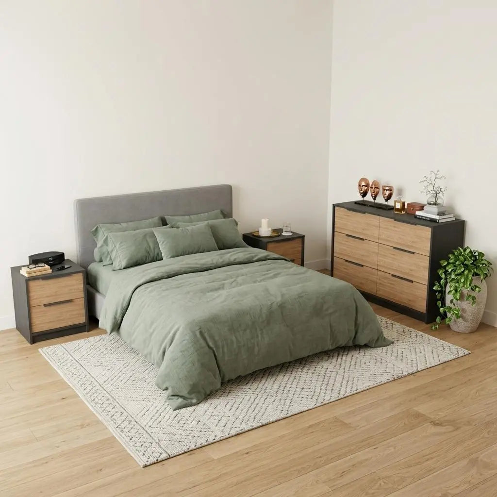 Three Piece Brown and Black Bedroom Set Homeroots Bed & Bath