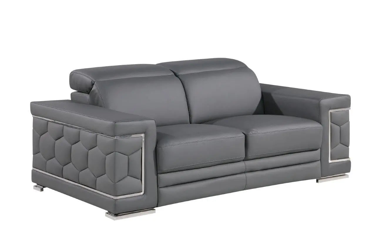 Three Piece Gray Genuine Leather Six Person Seating Set Homeroots Living Room