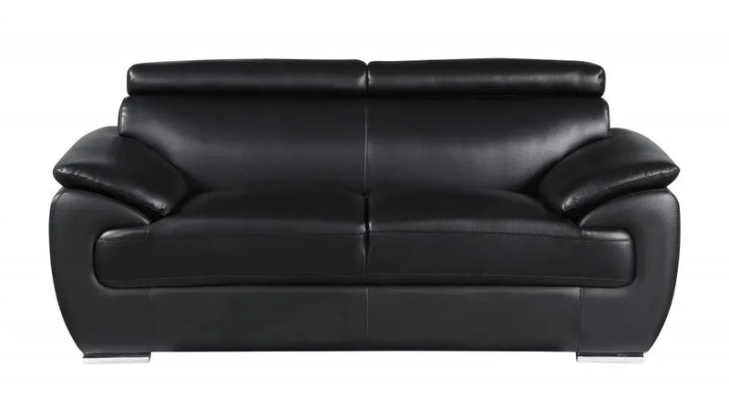 Three Piece Indoor Black Genuine Leather Six Person Seating Set Homeroots Living Room