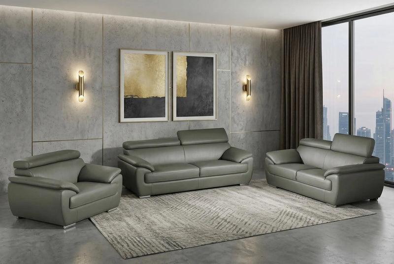 Three Piece Indoor Gray Genuine Leather Six Person Seating Set Homeroots Living Room