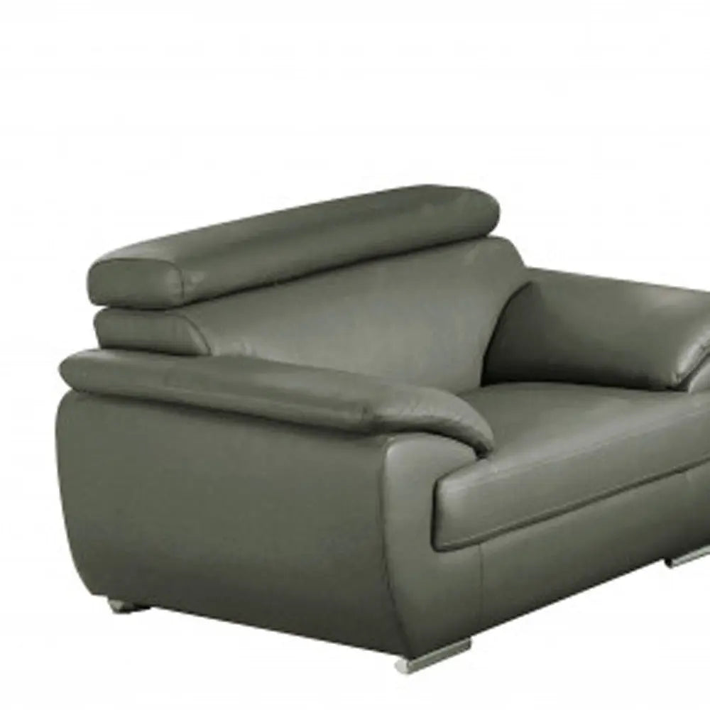 Three Piece Indoor Gray Genuine Leather Six Person Seating Set Homeroots Living Room