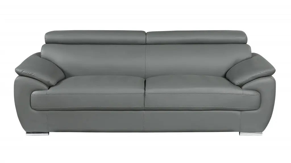 Three Piece Indoor Gray Genuine Leather Six Person Seating Set Homeroots Living Room