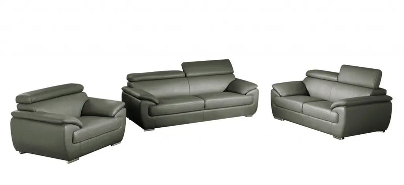 Three Piece Indoor Gray Genuine Leather Six Person Seating Set Homeroots Living Room
