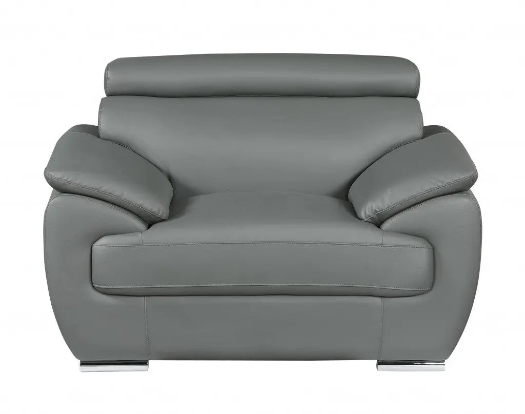 Three Piece Indoor Gray Genuine Leather Six Person Seating Set Homeroots Living Room