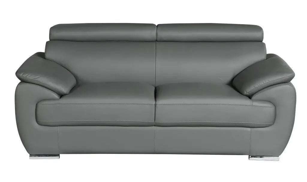 Three Piece Indoor Gray Genuine Leather Six Person Seating Set Homeroots Living Room