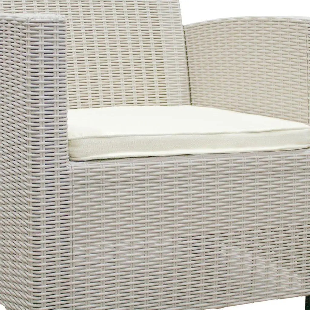 Three Piece Taupe and Beige Plastic Upholstered Cushions Two Person Seating Group With Table Homeroots Outdoor