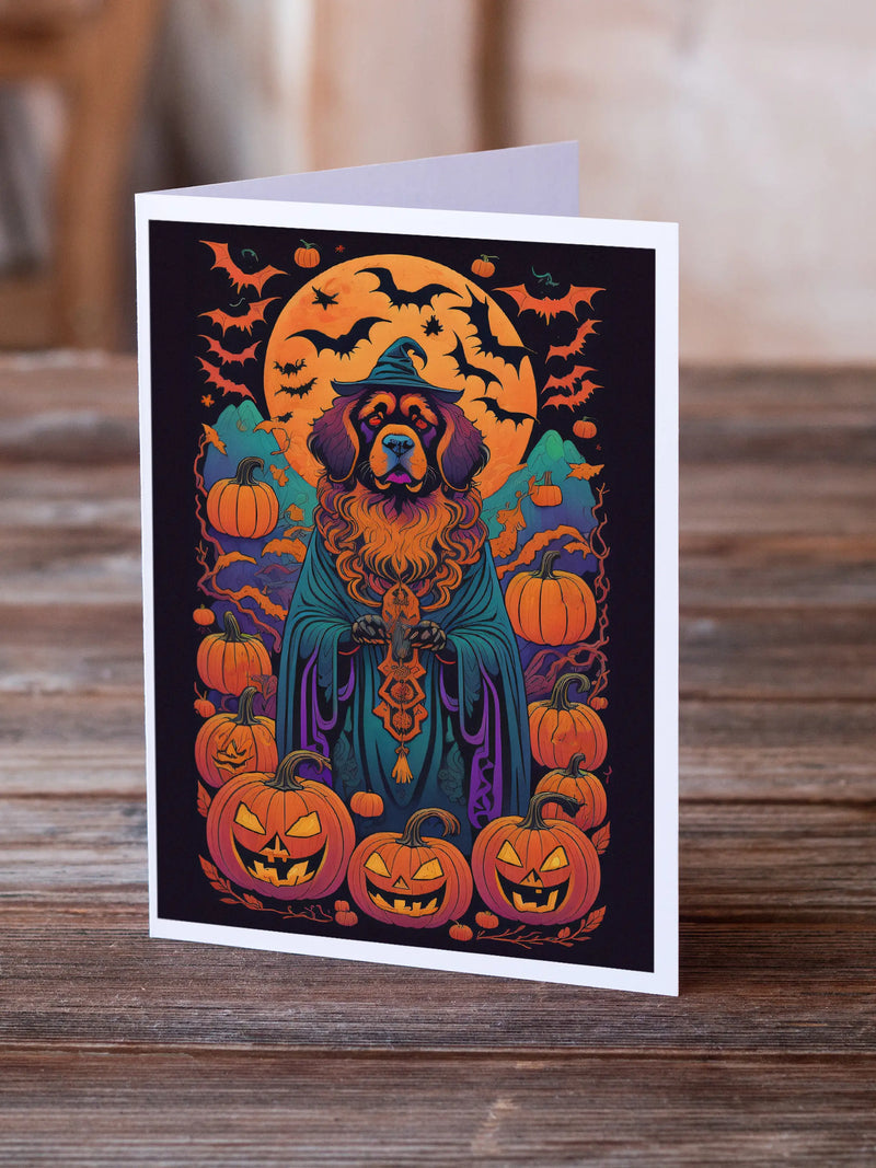 Tibetan Mastiff Witchy Halloween Greeting Cards Pack of 8 Caroline's Treasures