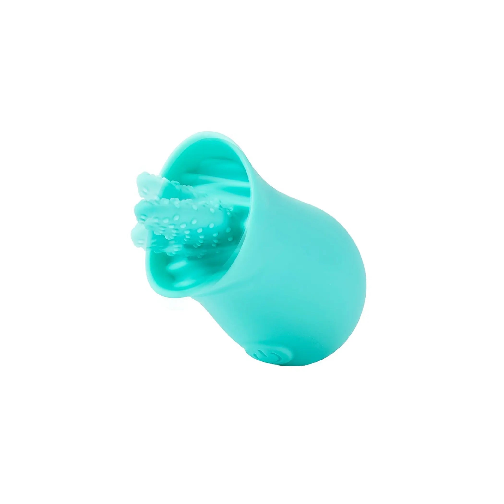 Turquoise silicone massager with textured, flexible nodules for enhanced stimulation. Perfect for self-care and relaxation.