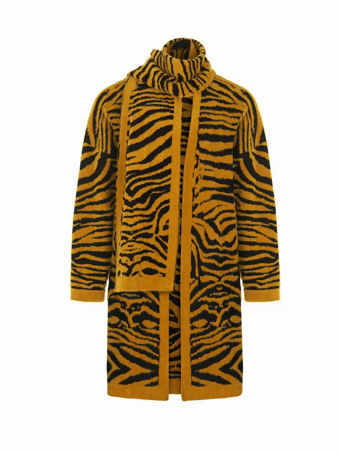 Tiger Print Twin Set Knit Cardigan Monique Store
