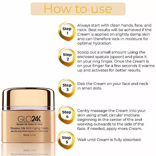 Timeless 24k Anti-Aging Cream with 24k Gold, Amino Peptides & Vitamins A, C, E GLO24K
