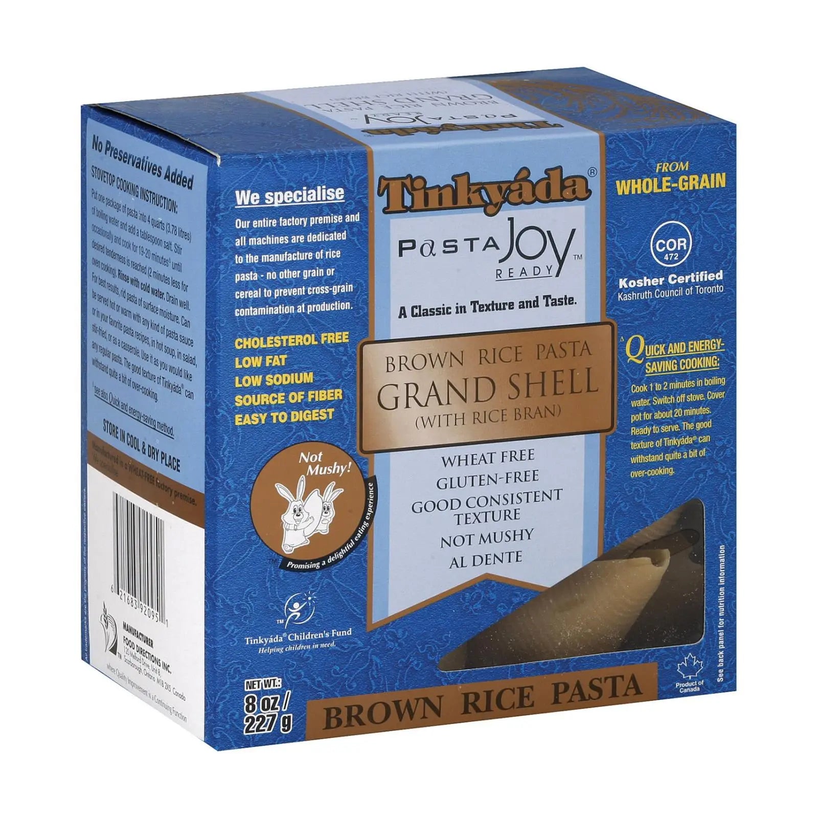 Tinkyada Brown Rice Pasta - Grand Shell - Case Of 12 - 8 Oz Tinkyada