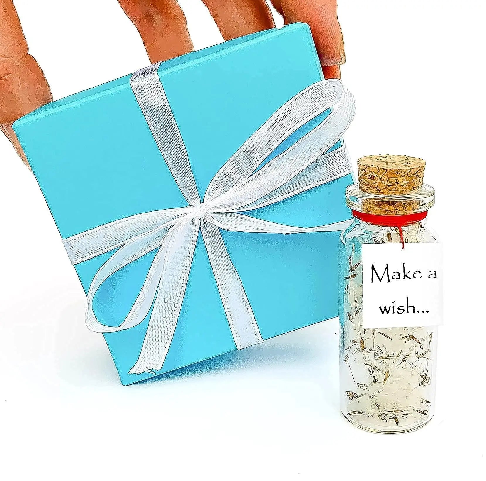 Tiny Magical Message in a Bottle Gift Idea   Classy Inspirational Gifts for Him and Her   Unique Presents for Women and Men (White Dandelion   Make a Wish in Teal Gift Box) - GreatEagleInc