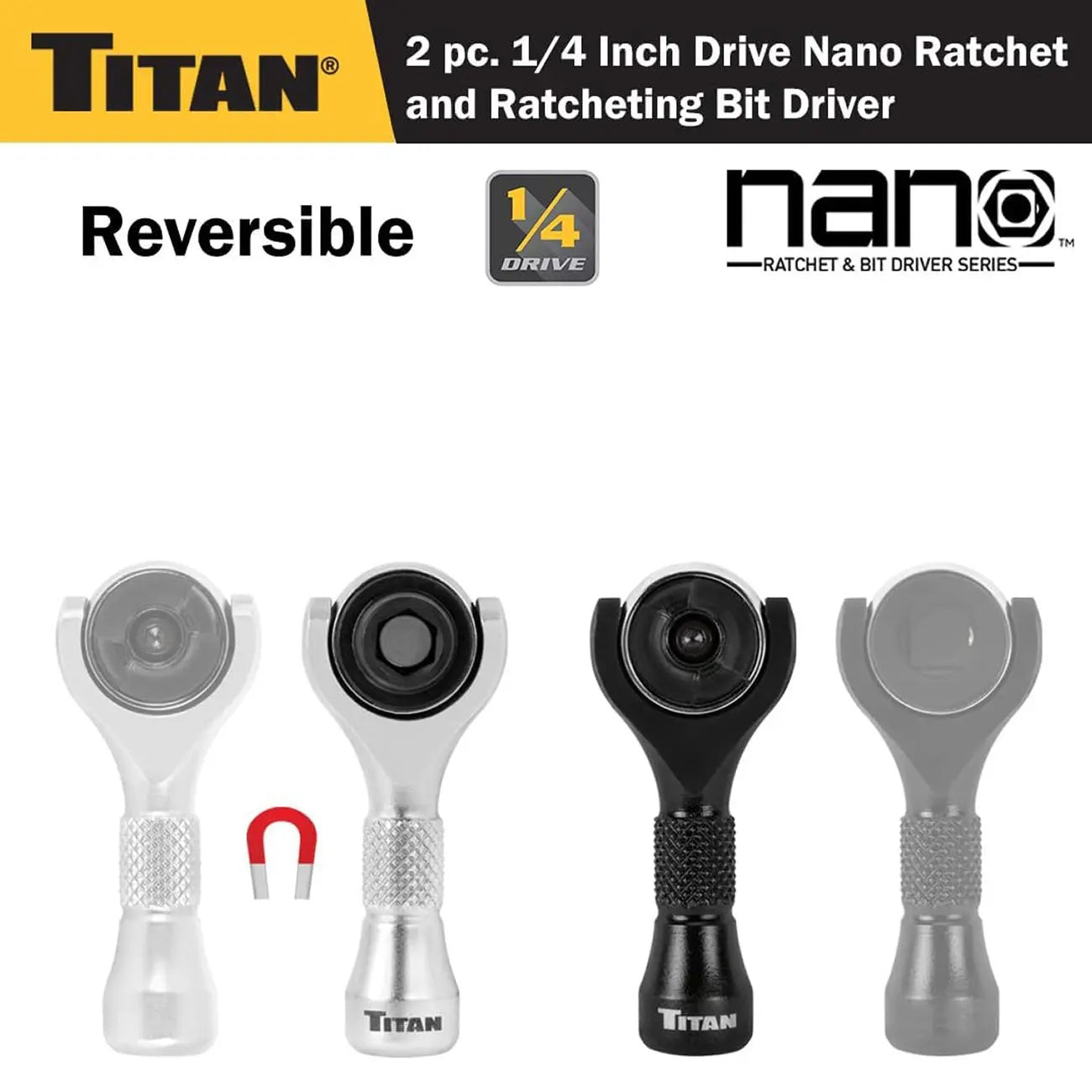 Titan 1/4" Drive 90-tooth Swivel And Ratcheting Bit Driver Nano Ratchets (2-piece) TITAN