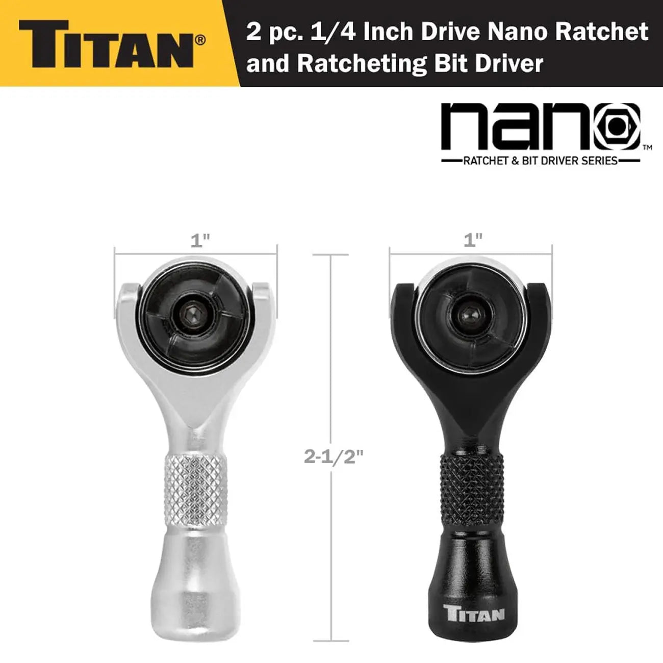 Titan 1/4" Drive 90-tooth Swivel And Ratcheting Bit Driver Nano Ratchets (2-piece) TITAN