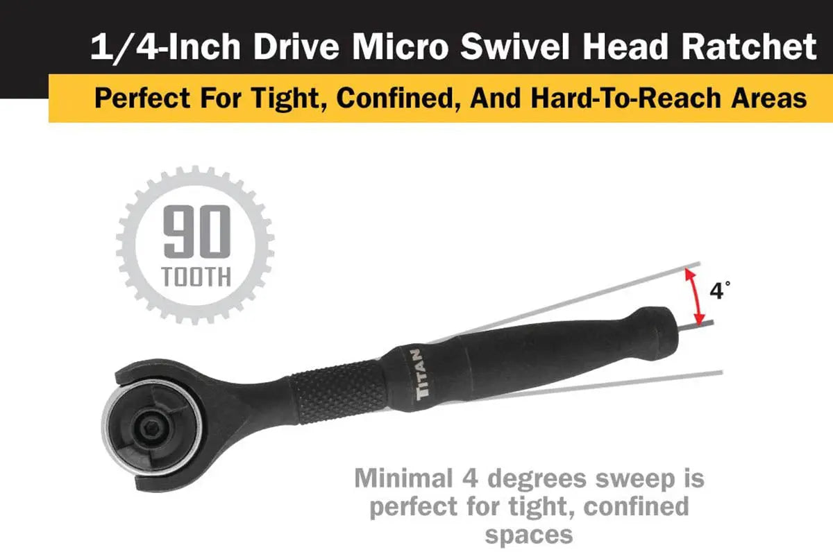 Titan 1/4" Drive - Swivel Head Micro Ratchet - Black TITAN