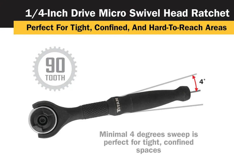 Titan 1/4" Drive - Swivel Head Micro Ratchet - Black TITAN
